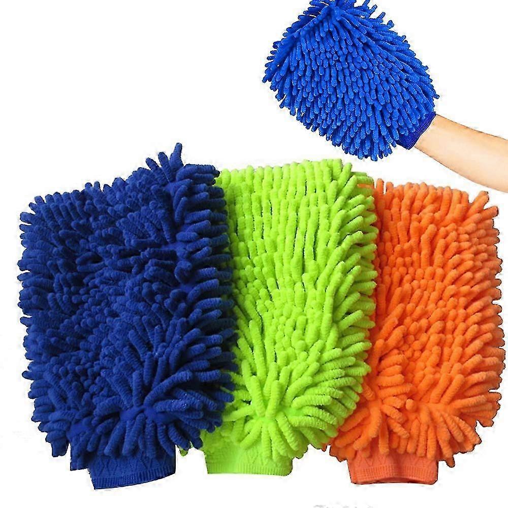 Chenille Autowaschhandschuh Set 3 Farben Mikrofaser Handschuhe