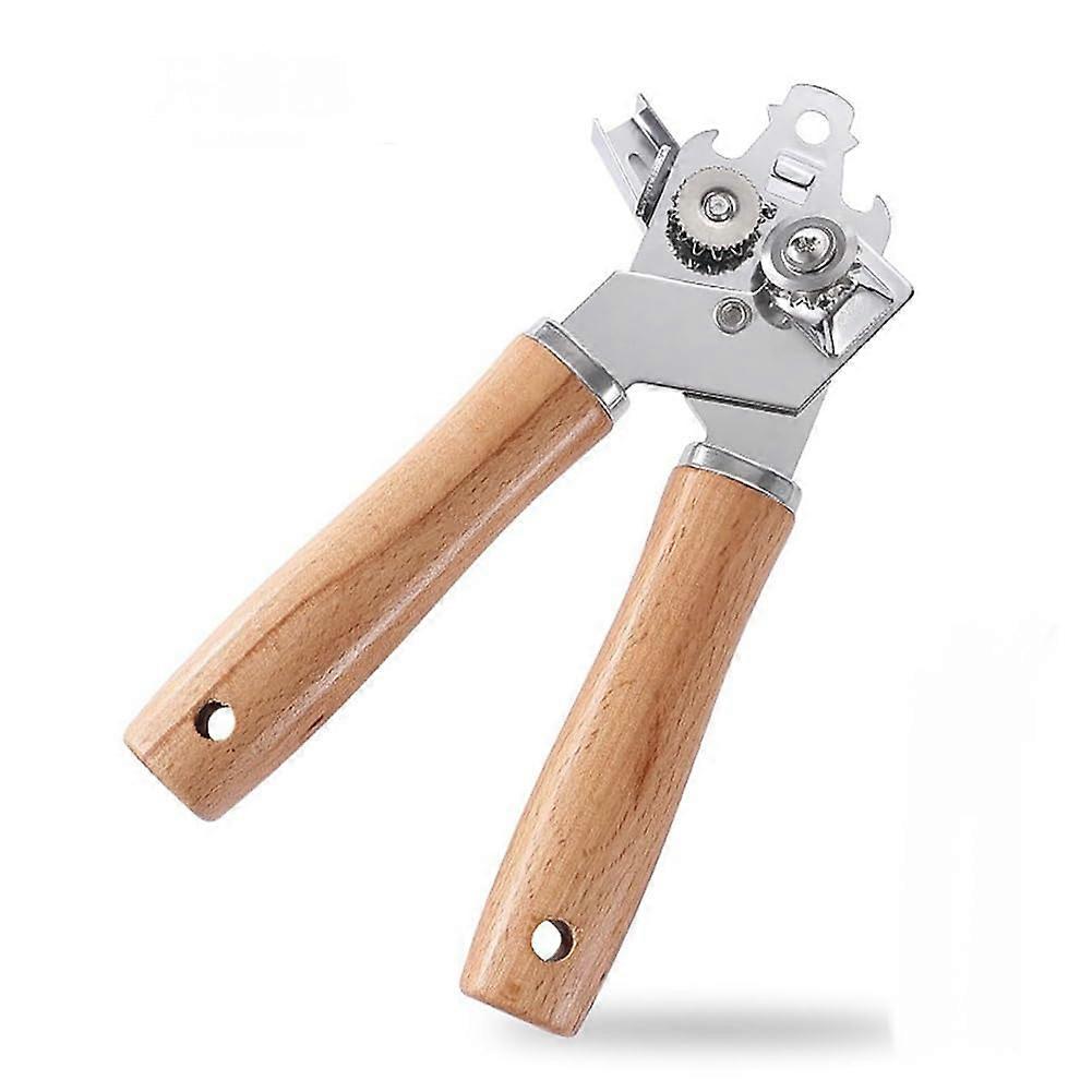 Manual Can Opener Made of Metal with Wooden Handle, Hand Can Opener with Sharp Blade and Smooth Operation, and.