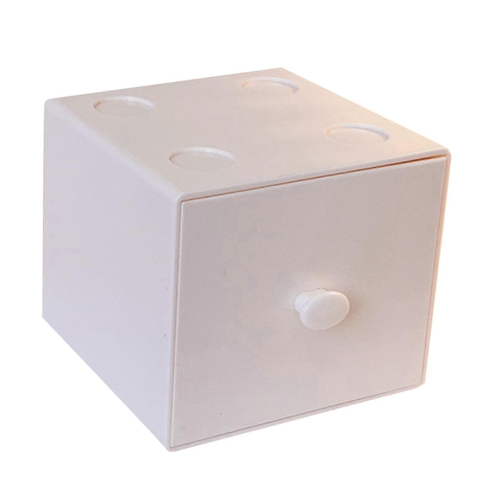 Stackable Square Plastic Desk Organizer with Drawer for Home and Office Accessories - White