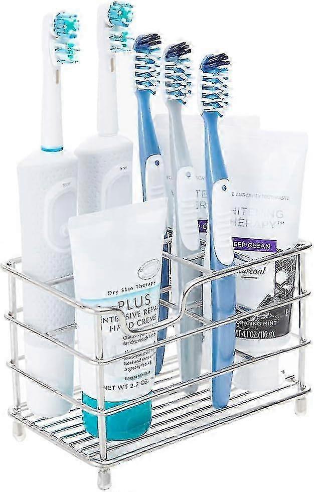 Multi-Functional Toothbrush Holder - Rust and Slip Resistant 7-Slot Durable Steel Bathroom Organizer