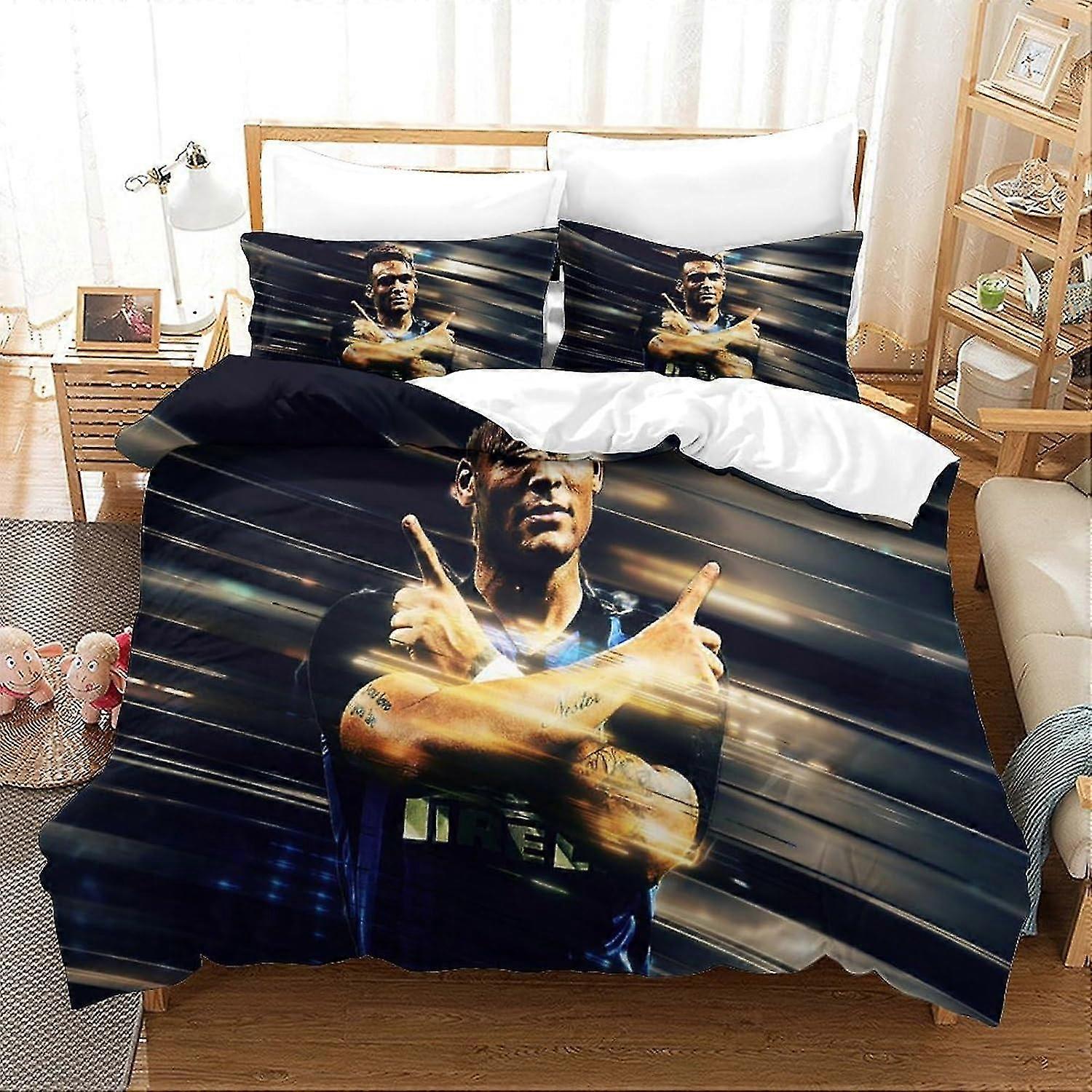 Colchão de bebê 3D inspirado no superastro do futebol, conjunto de cama de 3 peças para crianças e adolescentes com fecho de zíper.