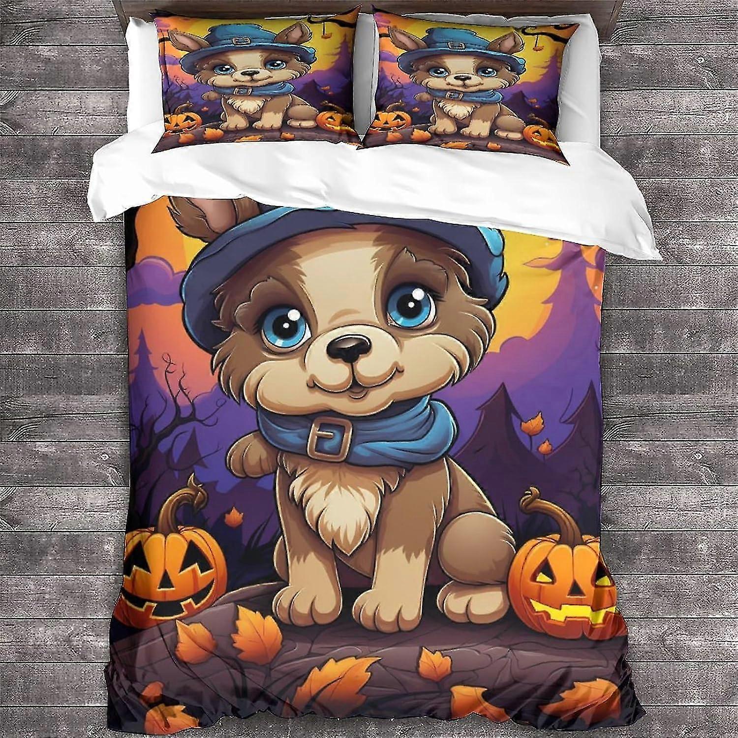 Zestaw poszewek na kołdrę dla psa z motywem zwierzęcym 3D, miękka poszewka na kołdrę z mikrofibry na Halloween dla podwójnego rozmiaru
