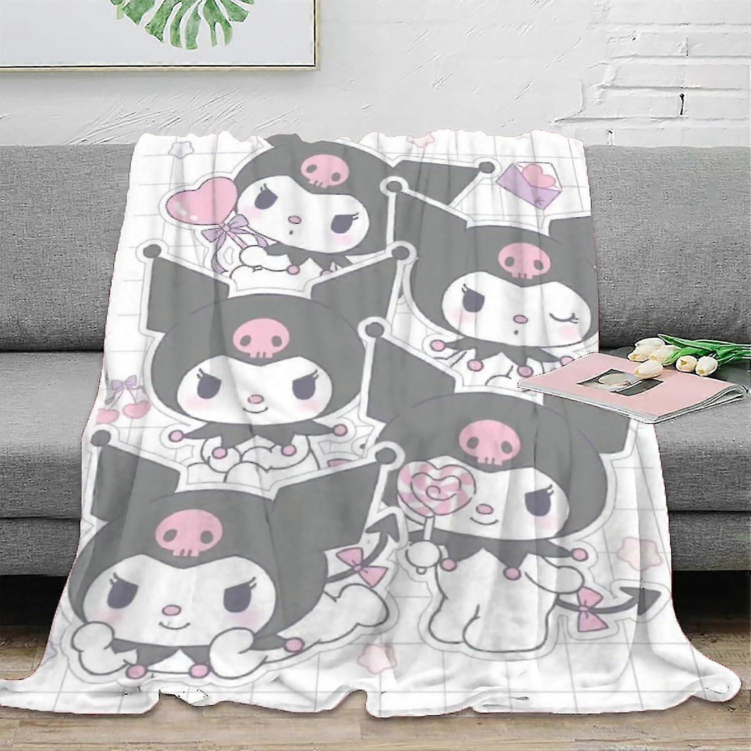 Warm Flannel Fleece Blanket with Kuromi Patterns - Soft Microfiber Throw for Children and Adults
