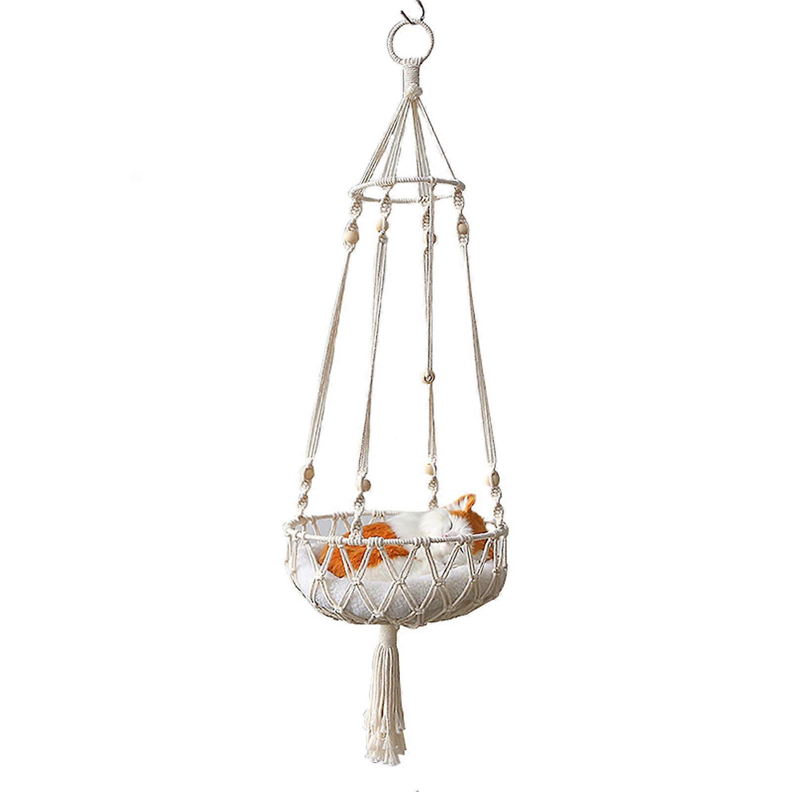 Macrame Cat Hammock, Boho Handwoven Wall Cat Beds, Cat Swing Cat Bed for Hanging on the Wall, Playing, Climbing and Lounging