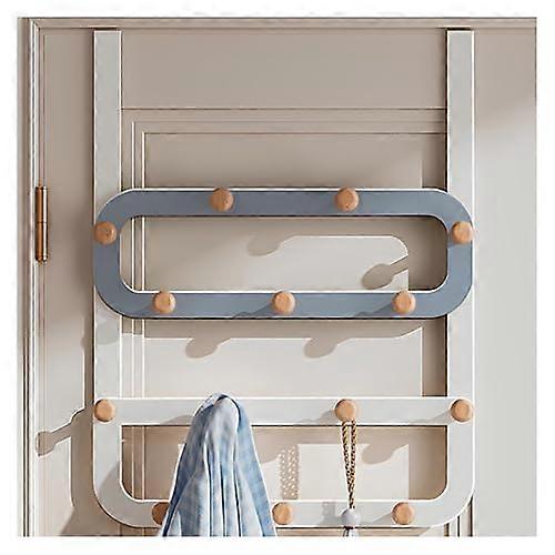 Wallmounted coat rack with 14 hooks for hanging coats, clothing, hats, and towels – 43*56cm, blue