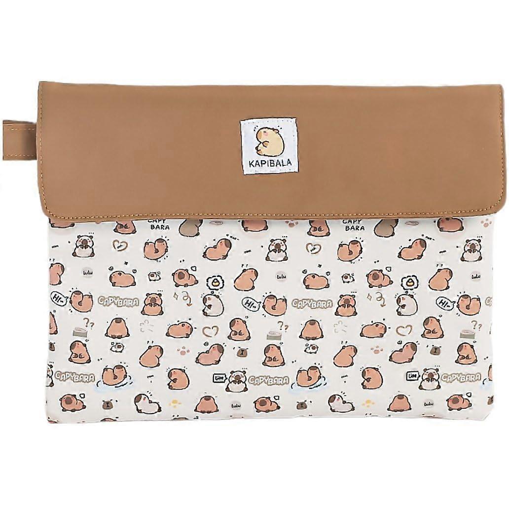 Foldable Fabric Briefcase Dog Pattern Large Capacity Zippered Office Supplies Bag in Brown for Stationery