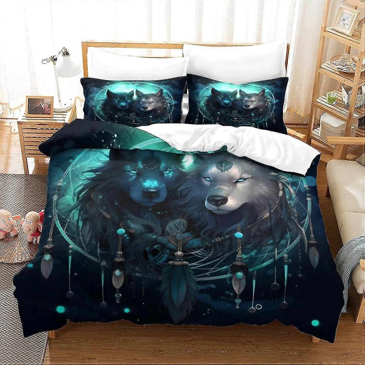 Cool Wolf 3D Printed Duvet Cover Set - Ultra Soft Microfiber Bedding for Teens and Adults, 3-Piece King Set with Zipper Closure