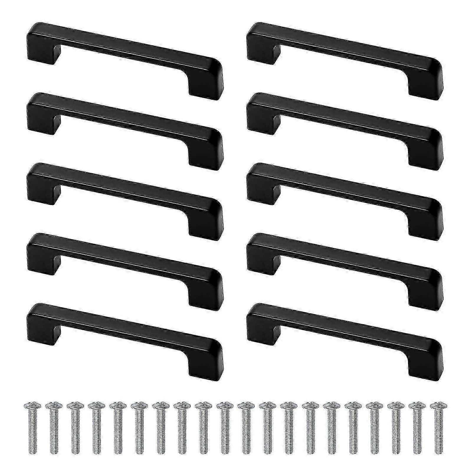 10 Pieces Black Cabinet Handles with Screws Suitable for Kitchen Cupboard and Wardrobe, Hole Center 96mm