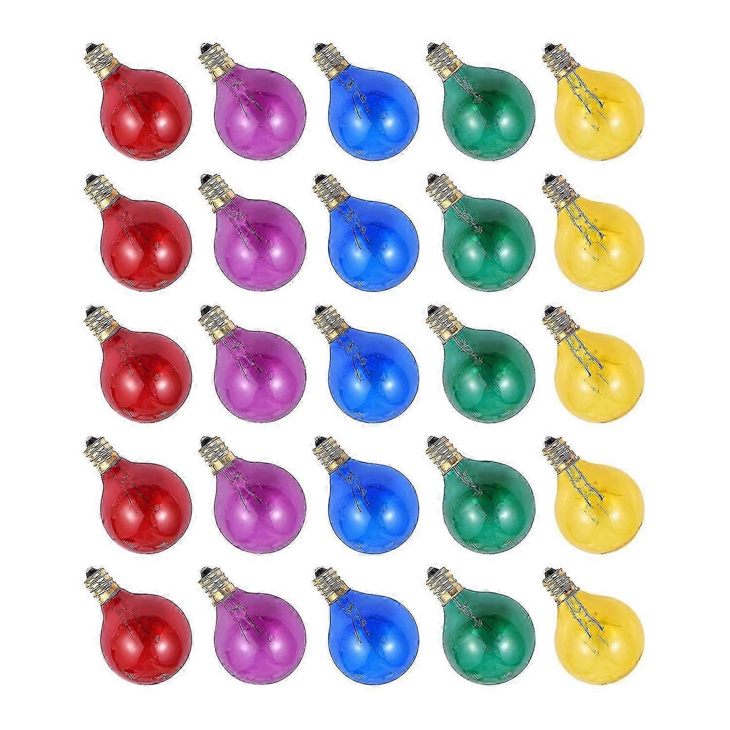 G40 E12 Tungsten Light Bulb 25-Pack - 5 Multicolor 7W 220-240V IP44 Waterproof Globe Bulbs for Home Decoration