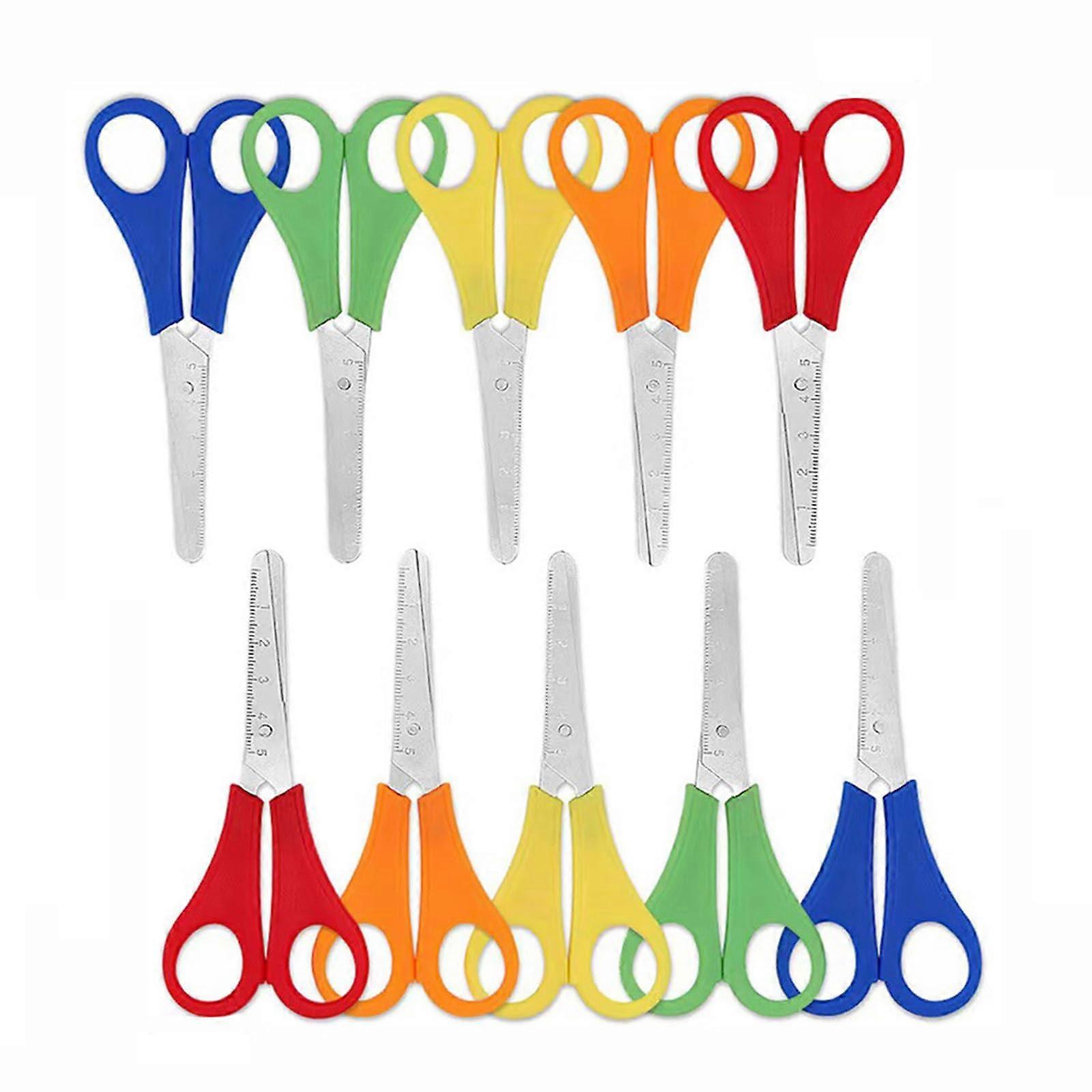 Scissors, Pack of 10 Children's Safety Scissors, Plastic Handle, cm Scale