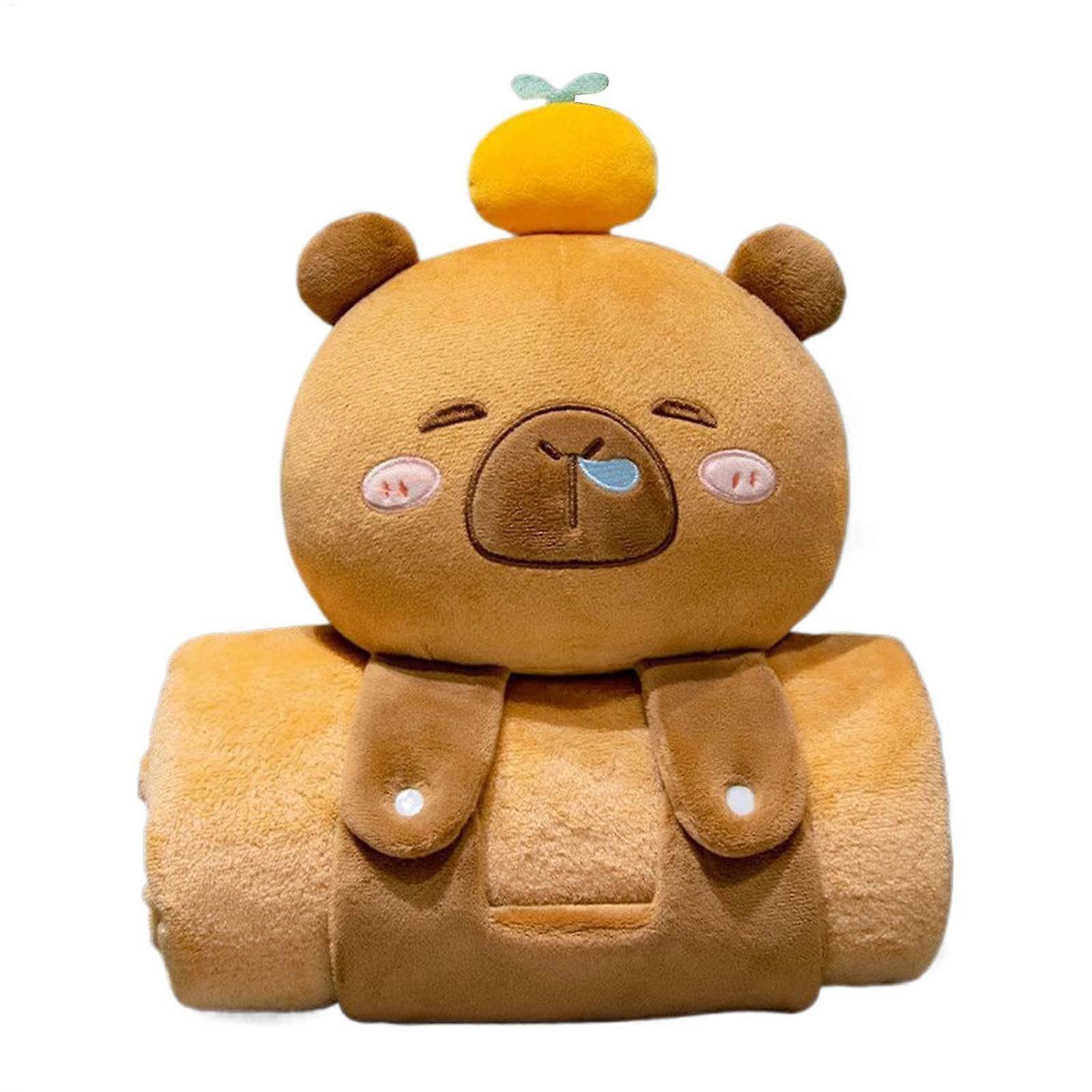 Capybara Blanket Kids Sleeping Mat 170 x 100 cm Capybara Shape Soft Multiuse Bed Throw Foldable Travel Pillow 30 x 25 cm