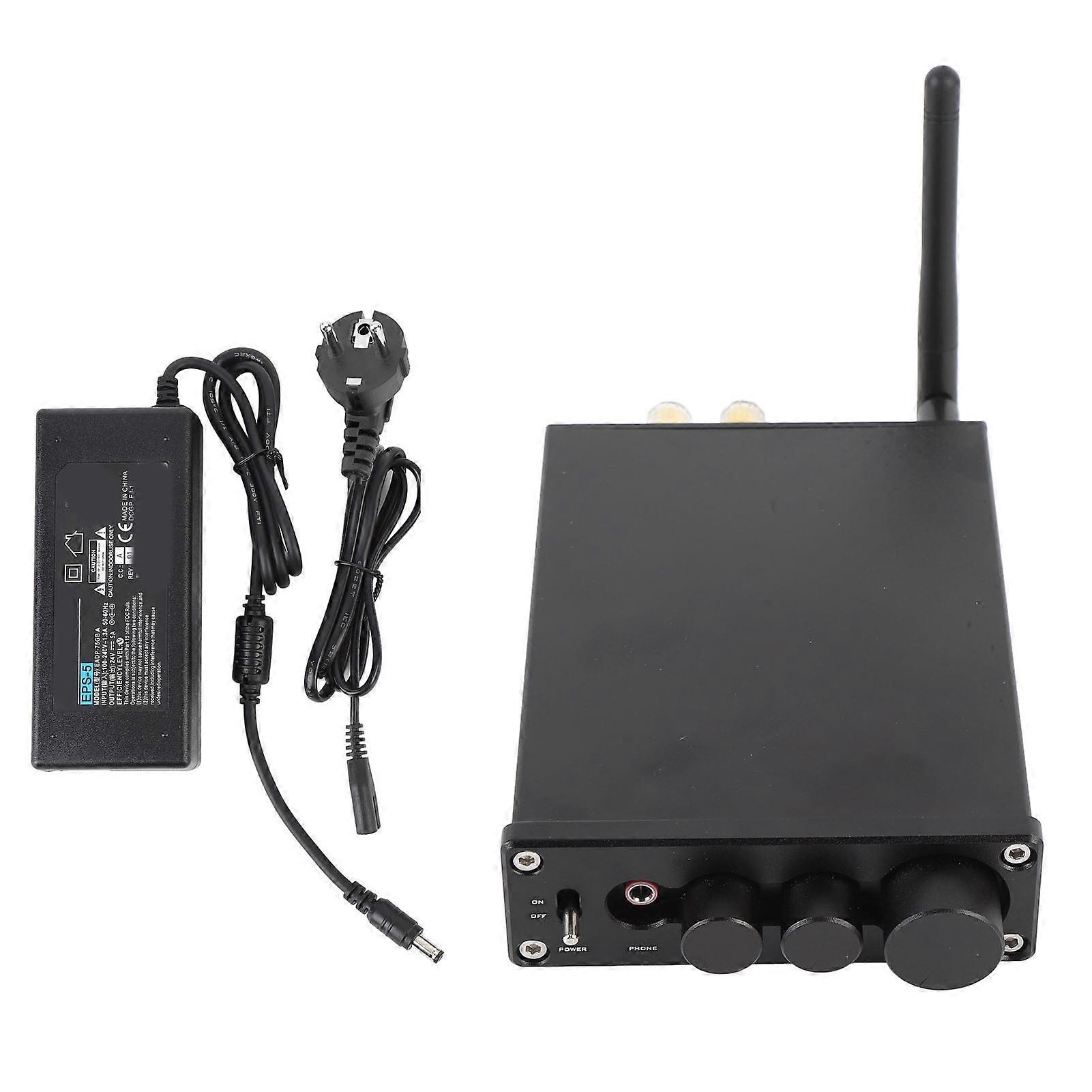 Black 2 Channel Stereo Amplifier - Wireless BT5.0, Versatile Inputs, Indoor/Outdoor Use