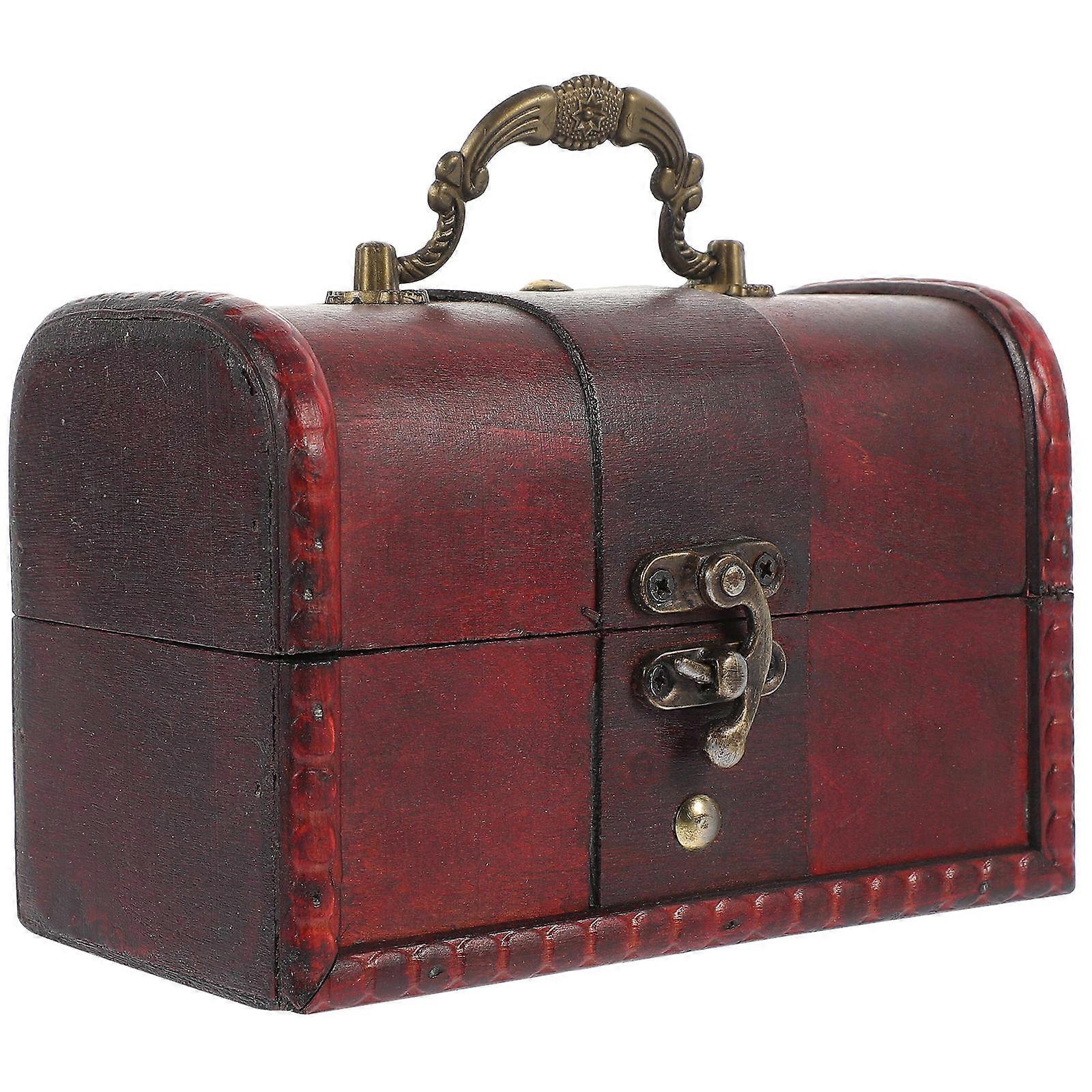 Vintage Wooden Jewelry Storage Chest with Locking Clasp – Retro Pirate Treasure Box for Home Decor, Party Scene, and Keepsake Organization – Sturdy