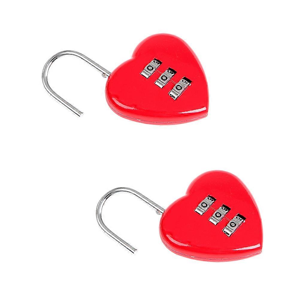 Password Lock Heart Shape Luggage Locks Security Compact Design Red 5.8x4cm 3-Digit Resettable Combination 2Pack