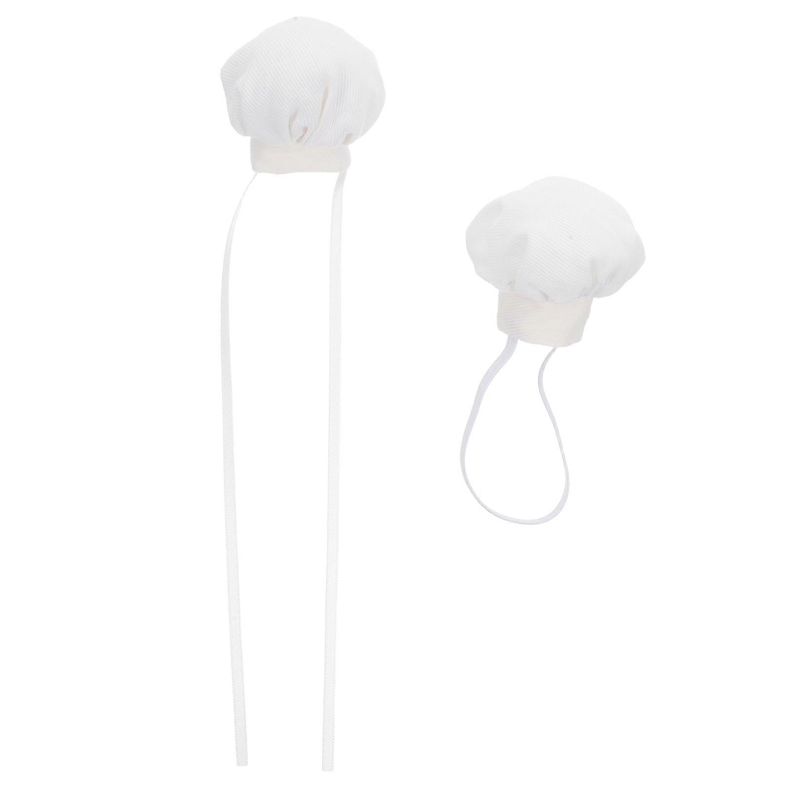 2pcs Hats for Dolls, Plush Cooking Caps with Elastic Band & Ribbon, Miniature Dress Up Accessories for Stuffed Animals, Creative Play