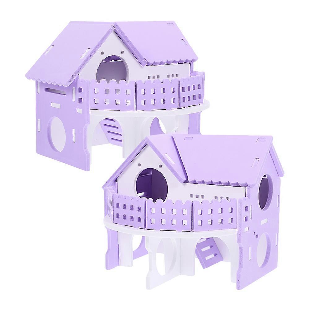 Hamster Hideout House Double Layer Villa Habitat Decor Small Animal Hiding Sleeping Relaxing Privacy Living Space 2Pcs