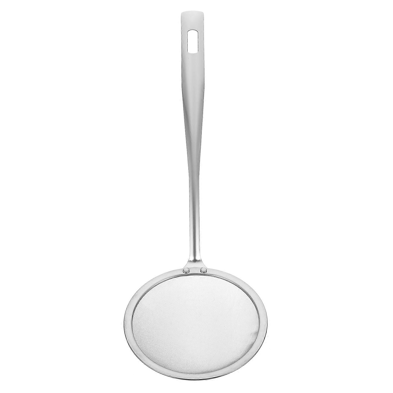 Silver Oil Filtering Strainer Round Long Handle Kitchen Tool 1Set