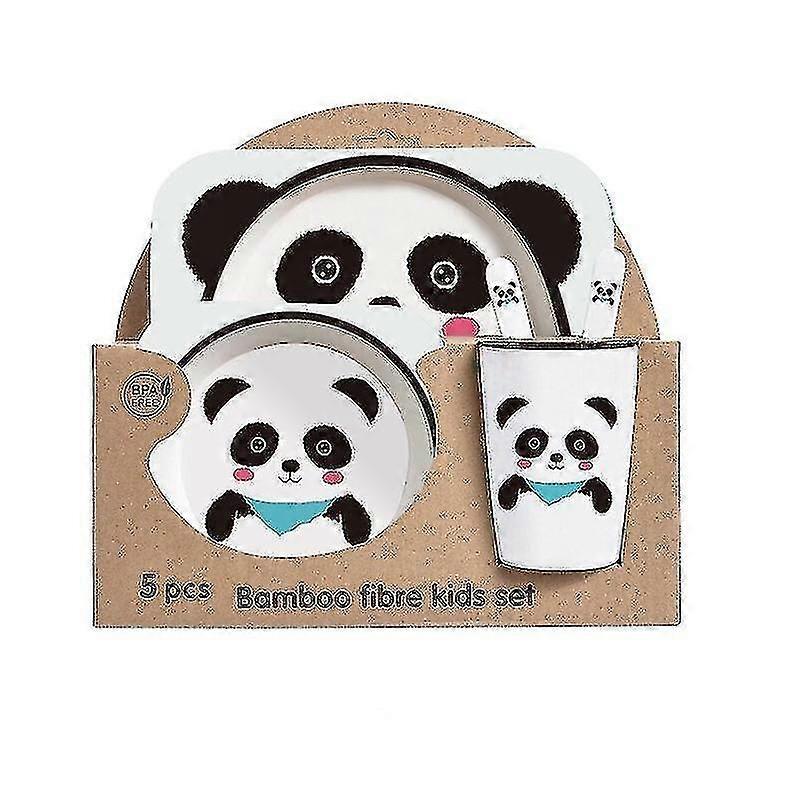 5-piece bamboo fiber kids tableware set with animal pattern - b5