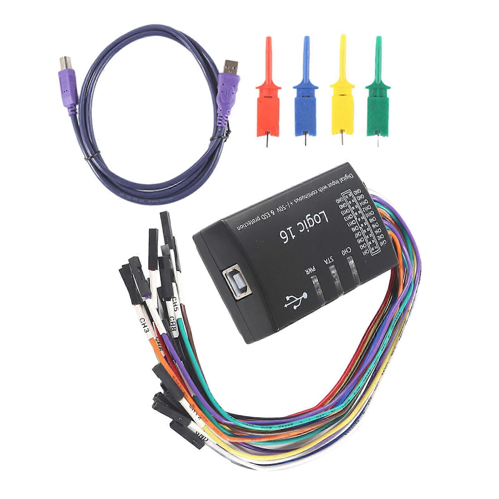 Logic16 USB Logics Analyzer High Speed Data Collector 16 Channels 100M Sampling Rate Support Multiple System Multicolor