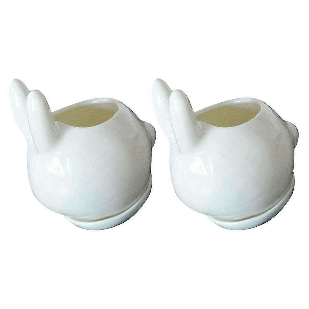 White Ceramic Rabbit Planter Decorations for Desk and Home Decor 2 Pieces Mini Size