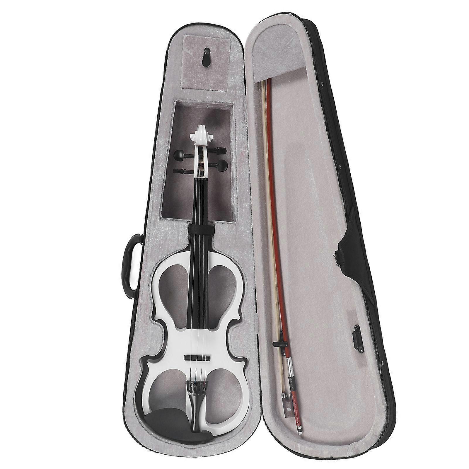 Electric Violin Kit Professional 4/4 Silent Violin Set for Students Adults Practice Performance White