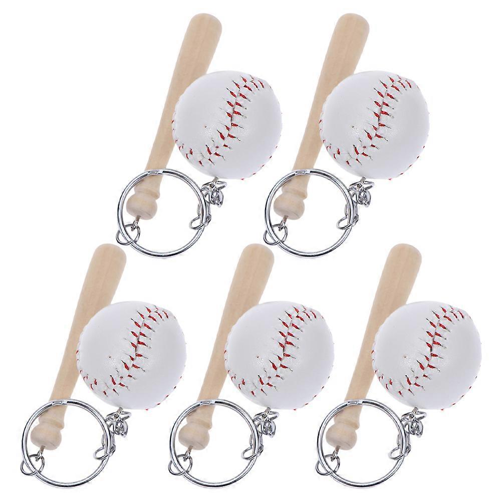 Baseball Key Chain Made of Timber for Decorating Beige Color Compact Lightweight and 5 Pieces