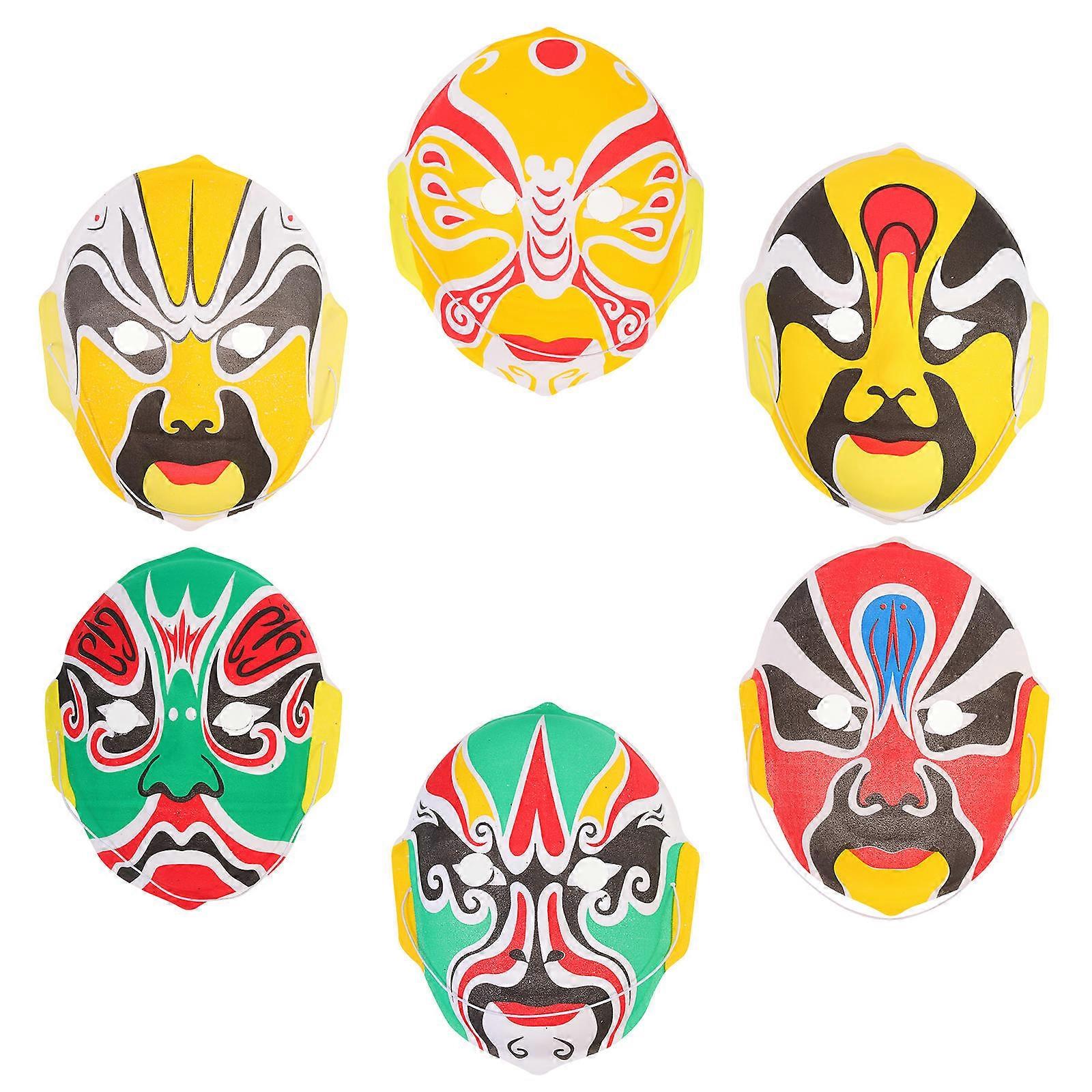 Portable Chinese Mask Unique Shape Assorted Color 22.00X18.00X0.50cm Masquerade Mask for Men 6Pack