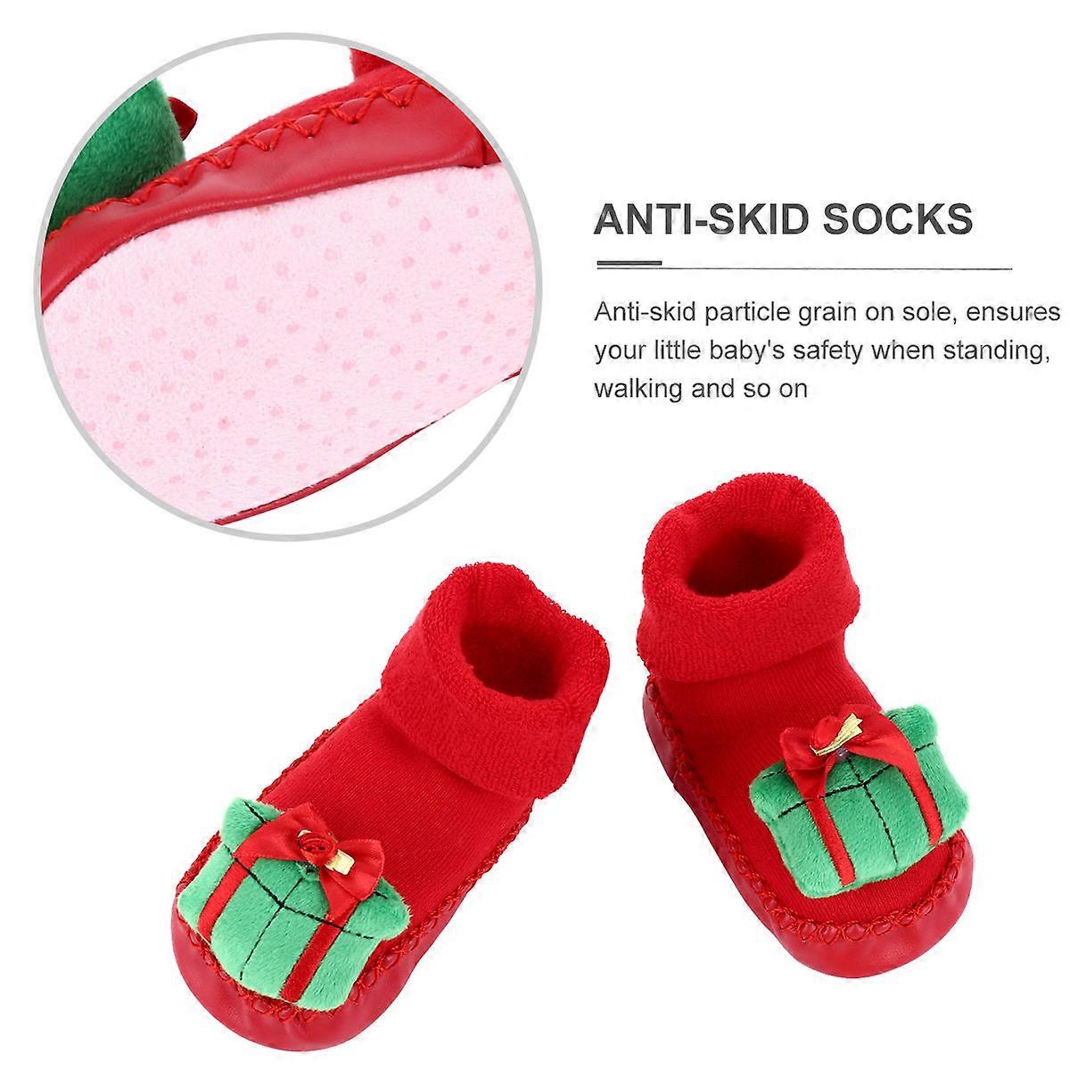 Christmas Baby Socks with Antiskid Particles for Kids in Green Color Made of Cotton