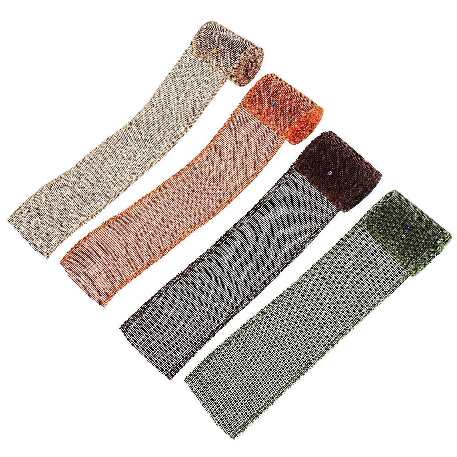 DIY Decorative Ribbon for Crafts and Gifts Wrapped in Assorted Color Imitation Linen 4 Rolls