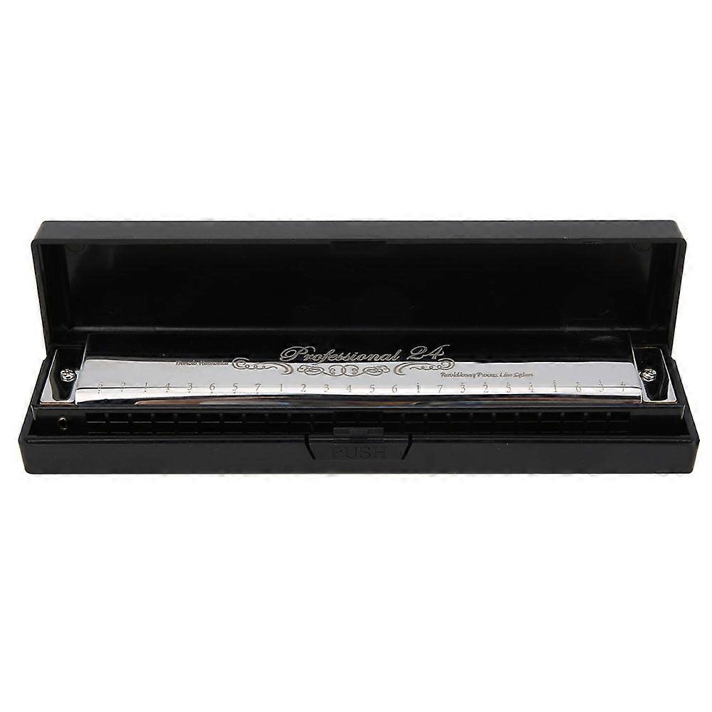 C Key Harmonica 24Hole Polyphonic Student Adult Beginner Playing Resin Accented Mouth OrganSilver