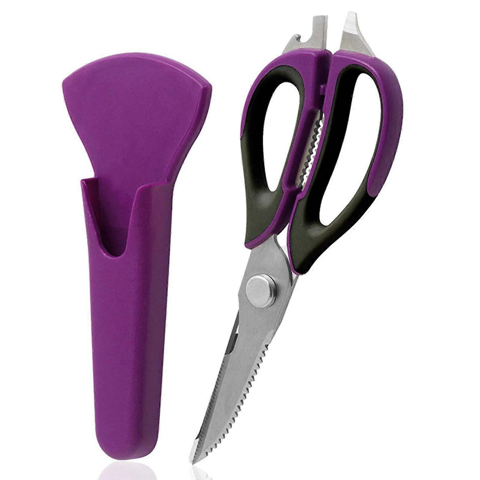 Heavy Duty Scissors with Serrated Stainless Steel Blades, Easy Grip Two Handles, Multipurpose Kitchen Scissors with Lid for Easy Transport