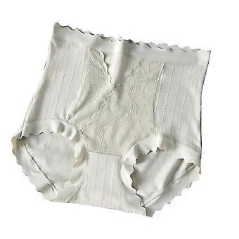 Women's Stretch Cotton Underwear High Waist Full Coverage Invisible Panties Breathable Lace Briefs For Active Lifestyle  Champagne white XL