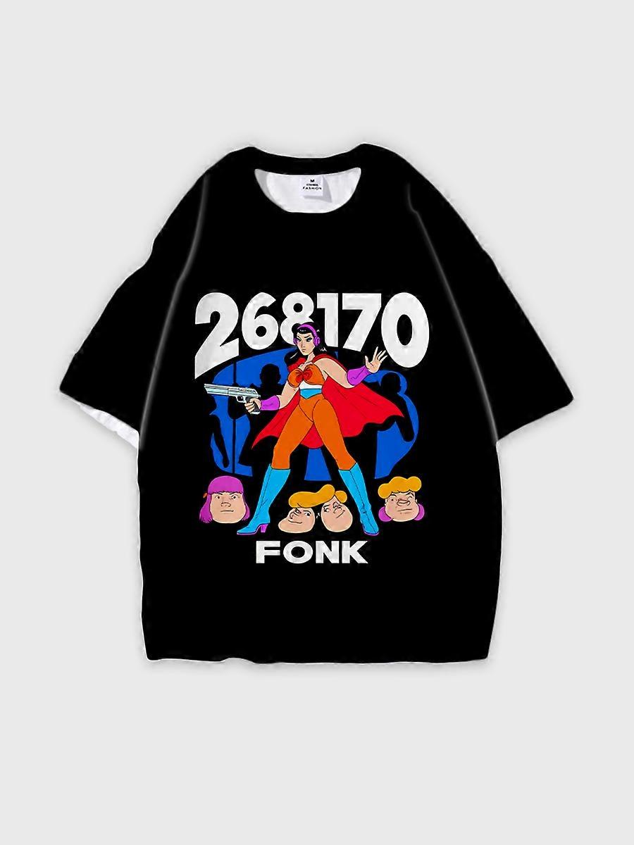 T-shirt round neck book Characters Pattern loose short sleeve E1931