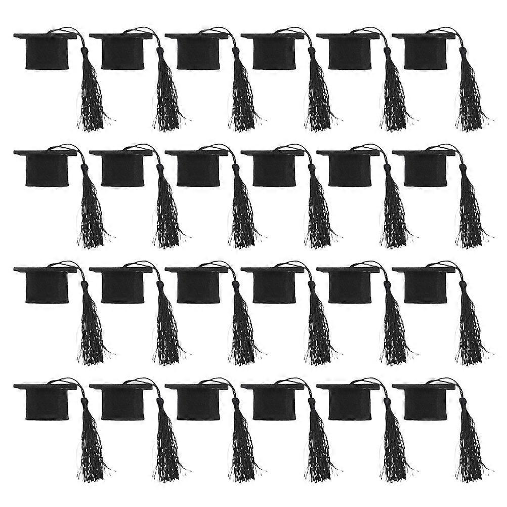 Mini Graduation Cap with Tassel for Cupcake Toppers and Party Decorations Black Felt Cloth 24 Pieces