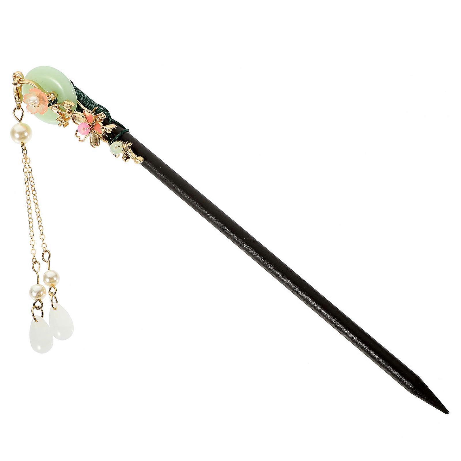 Elegant Wooden Hair Sticks with Jade Detail for Buns, Cosplay, and Party Hairstyles