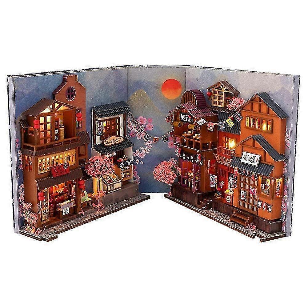 3D Wooden Puzzle Bookend & Book Nook Kit with LED Shelf - Creative Decorative Shelf Insert for Home & Office Decor