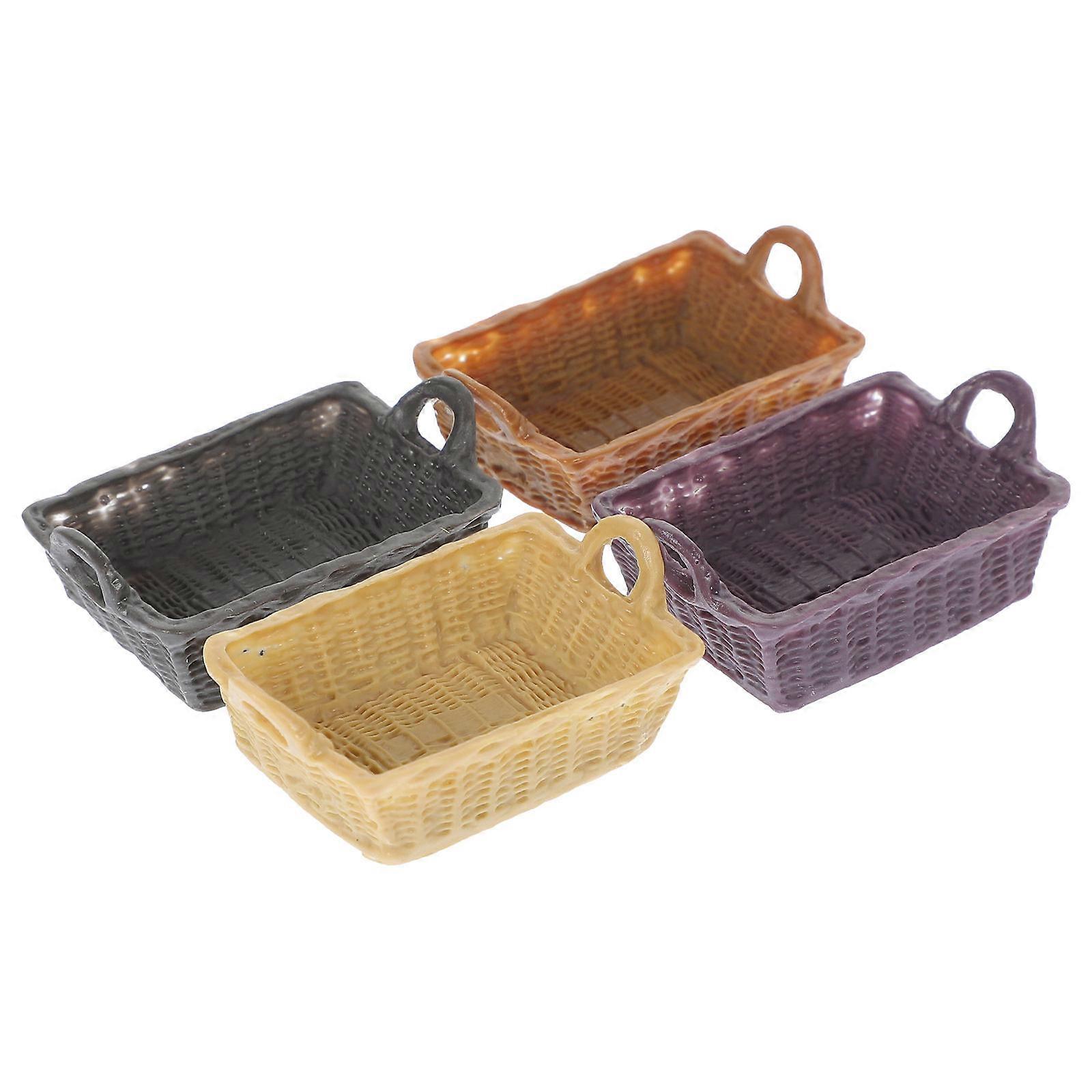 Miniature Doll House Furniture Basket Set of 4 Pieces Resin Material Assorted Color for Gardening Use