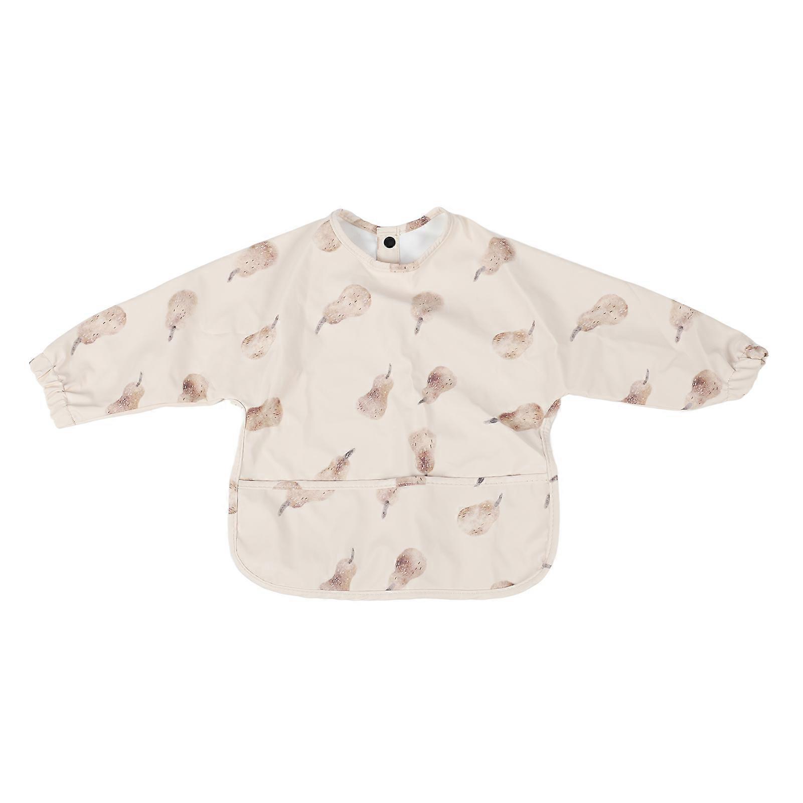 Waterproof Sleeved Bib Mess Proof Full Long Sleeve Soft PU for 6‑12 Months Toddler Baby Fruit Printing S Grey Pear