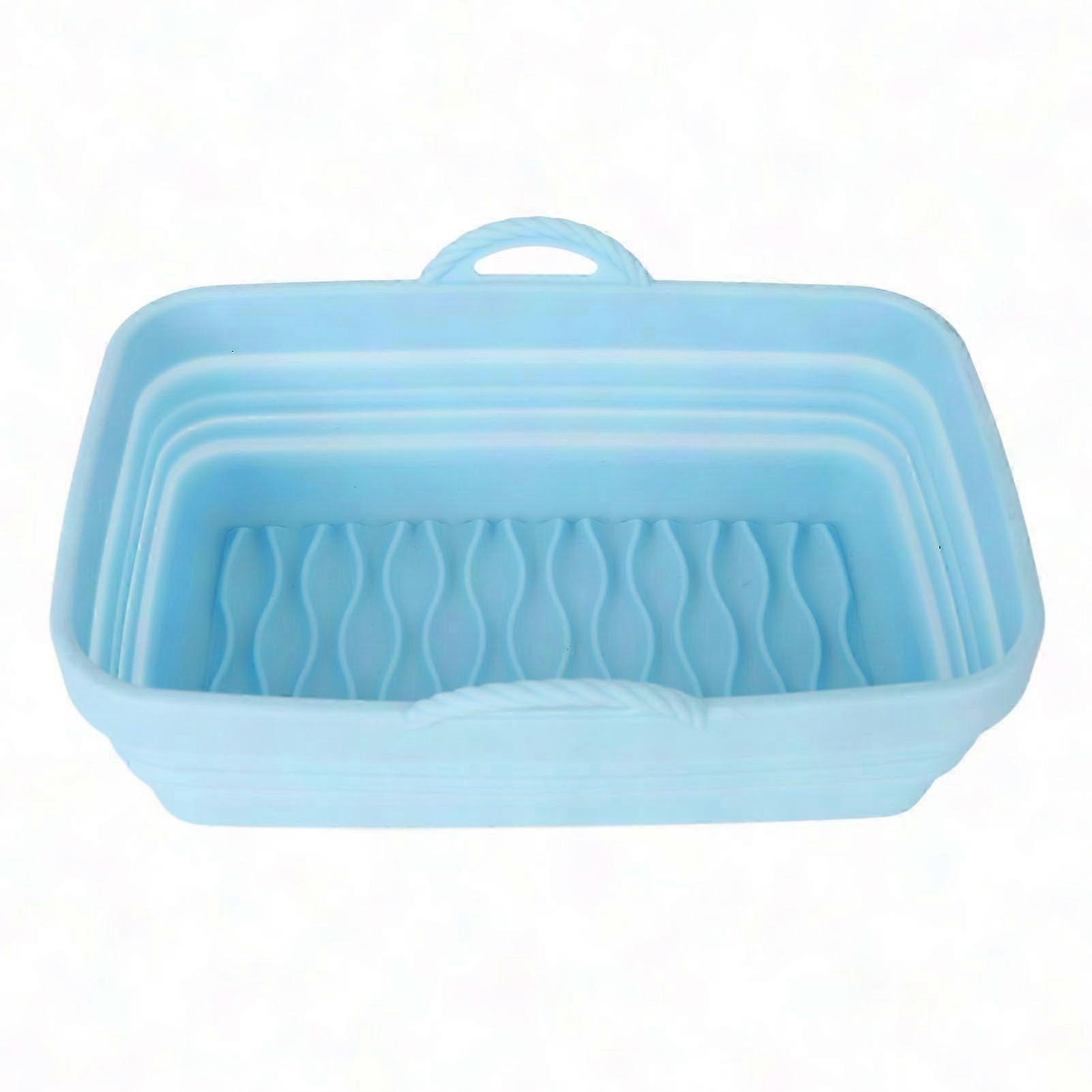 Foldable Silicone Fryer Liner with Handles for Baking Camping BBQ - Rectangle Basket Blue
