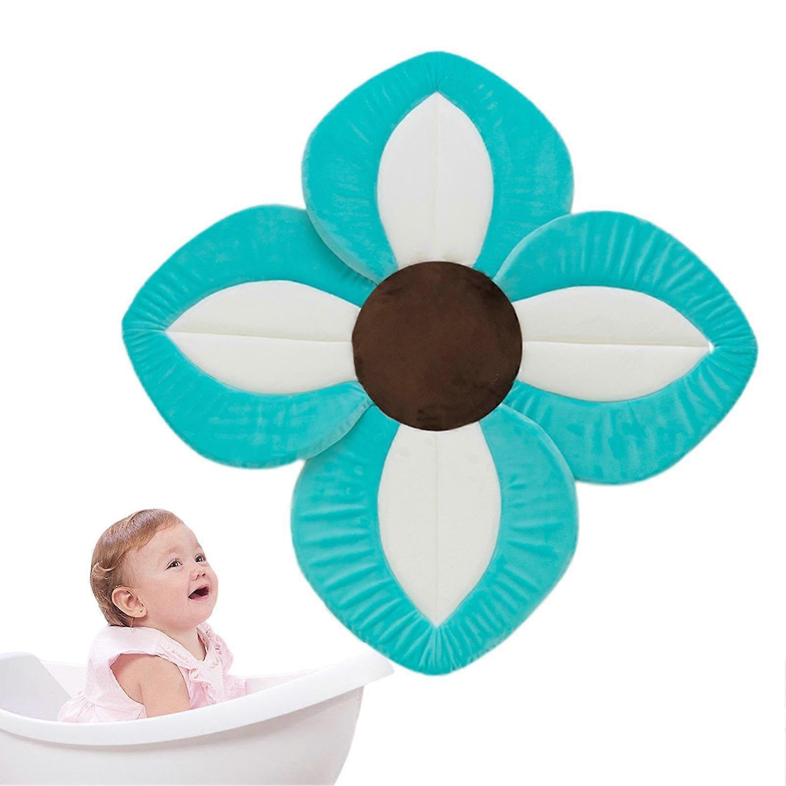 Baby Bath Mat Flower Leaf Design for Newborn and Toddler Bath Support, Soft Dark Blue