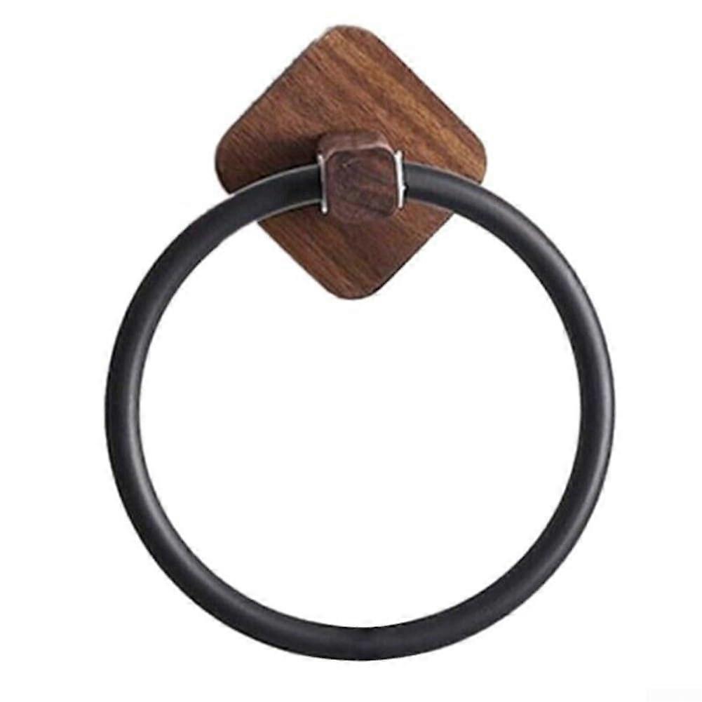Towel Holder Ring with Wooden Base Solid Wood Face Towel Storage (Walnut Black)
