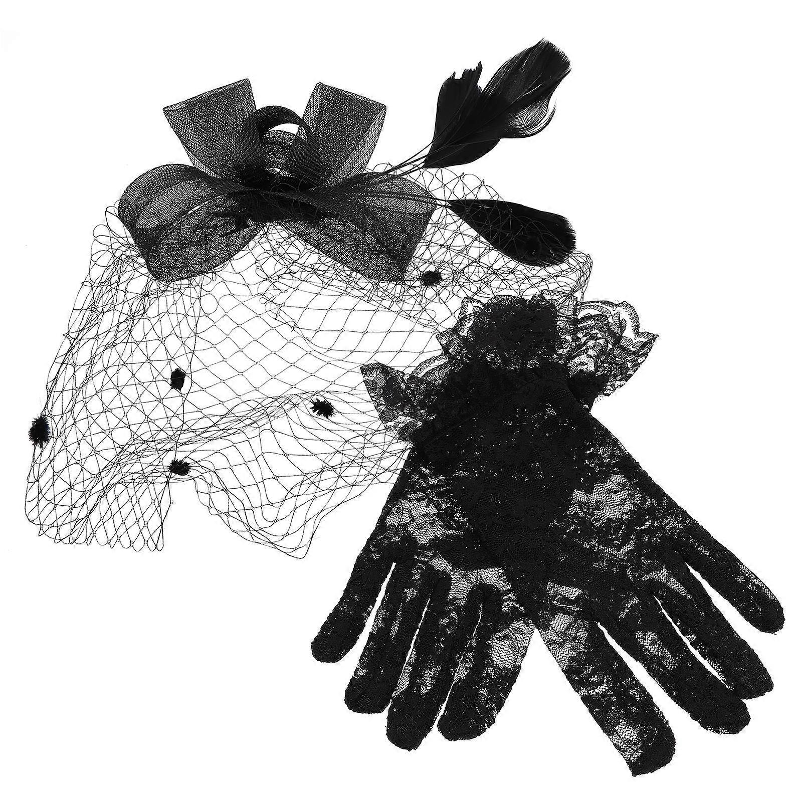 Stylish Fascinators With Matching Gloves Designed For Elegant Events Featuring Bow Decoration 1 Pack