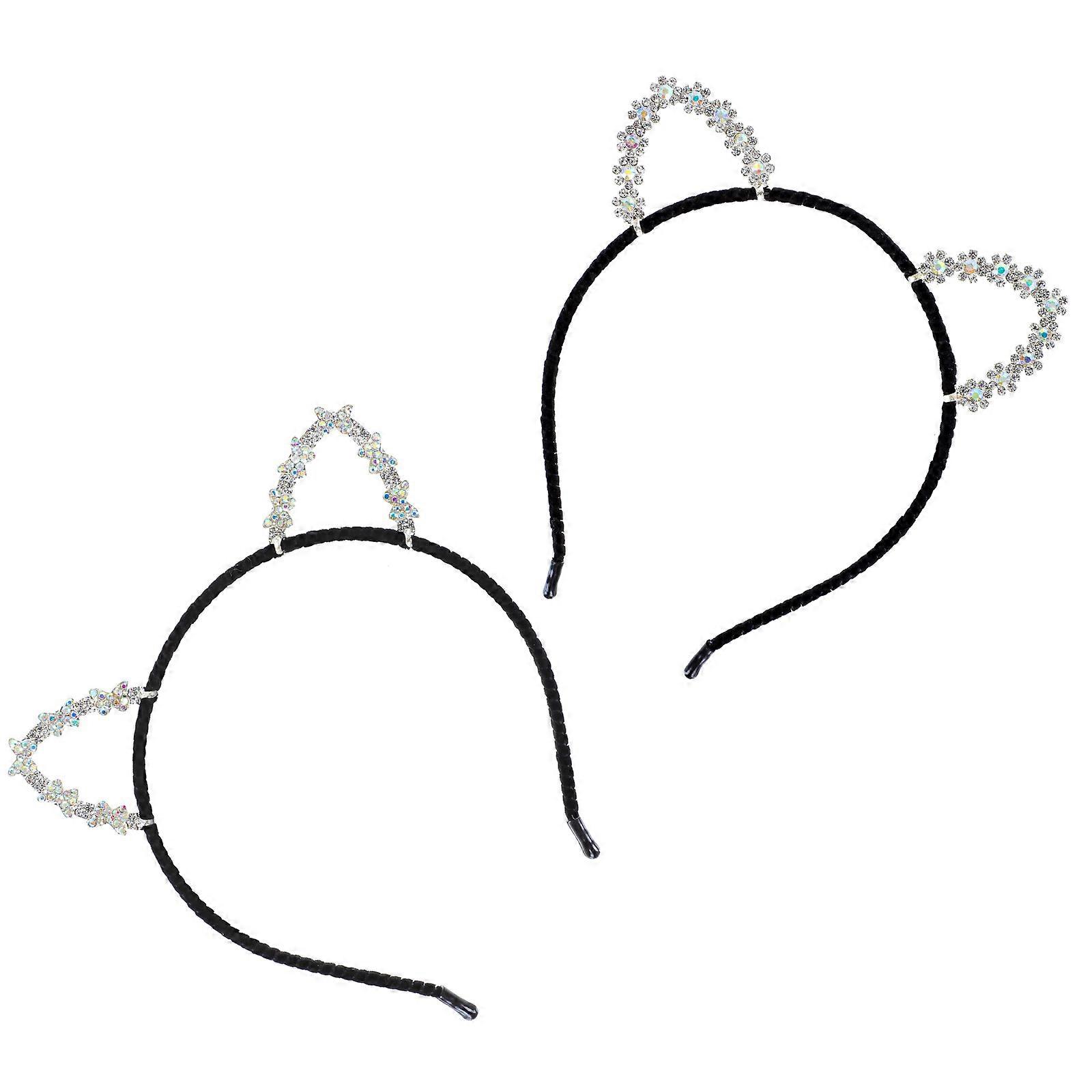 Linda faixa de cabelo com orelha de gato para decoração, 2 peças com detalhes em strass