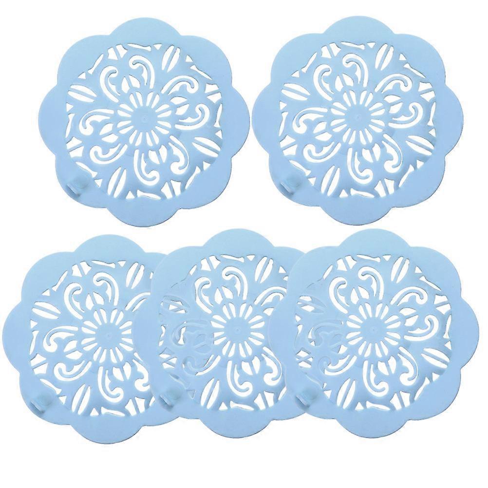 TPU Drain Cover with Flower Shape for Bathroom Use Blue 5 Pieces Non Slip Pad