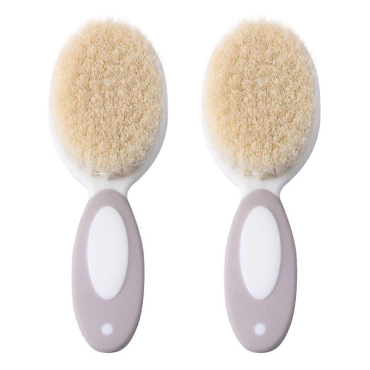 Wool Shampoo Brush Set for Gentle Hair Cleaning and Scalp Massage – 2pcs Grey Brush with Tooth Design for Newborn Hair Care