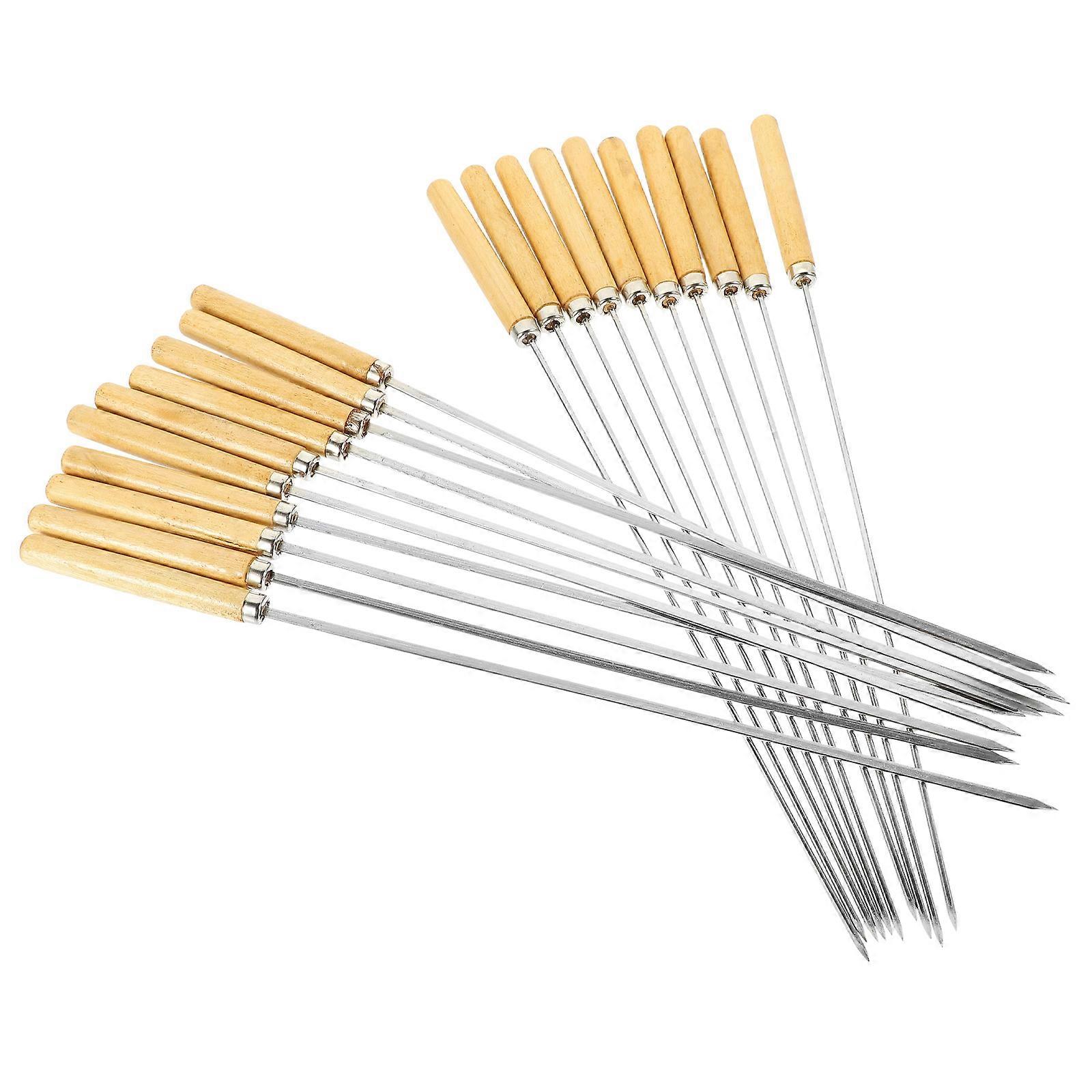 Portable Stainless Steel and Wood BBQ Skewers for Grilling with Flat and Round Picks 1 Set