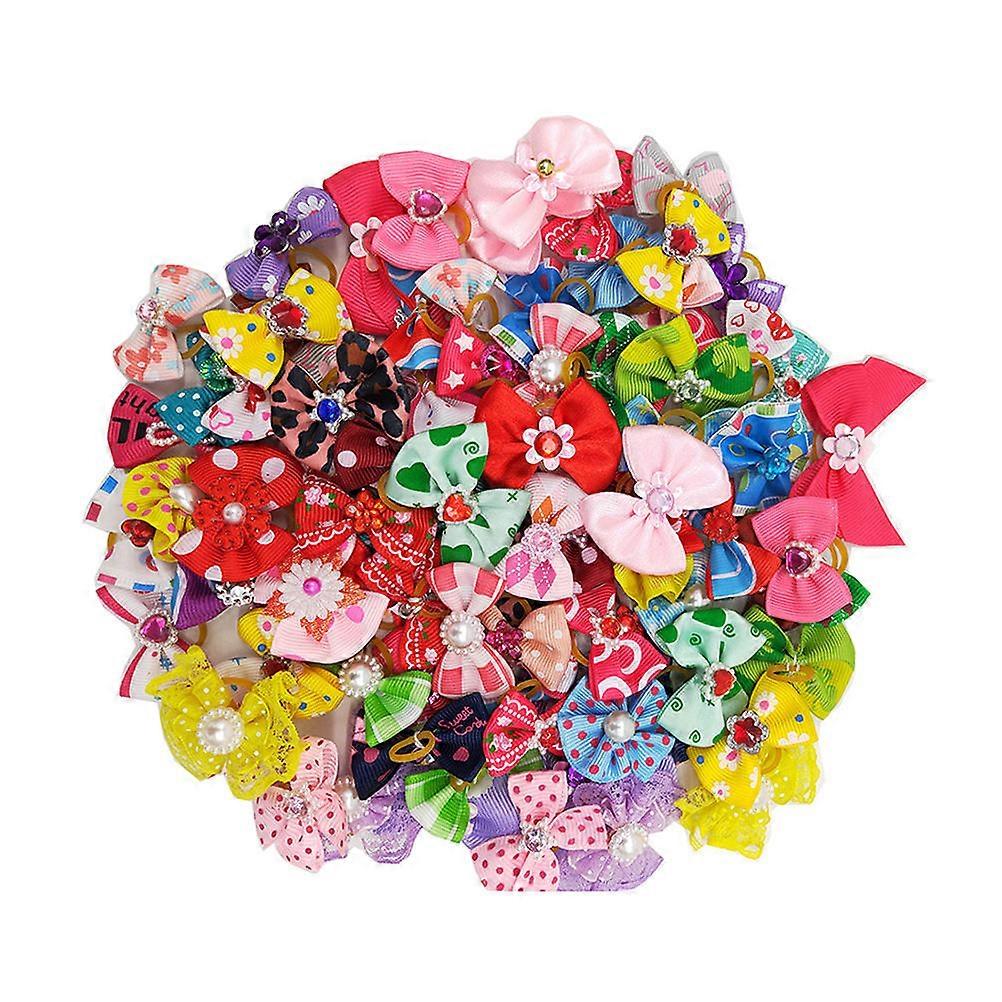 Multicolor Rubber Bands 30Pcs Hair Decoration For Pets Cat Dog Bowknot Design Daily Use