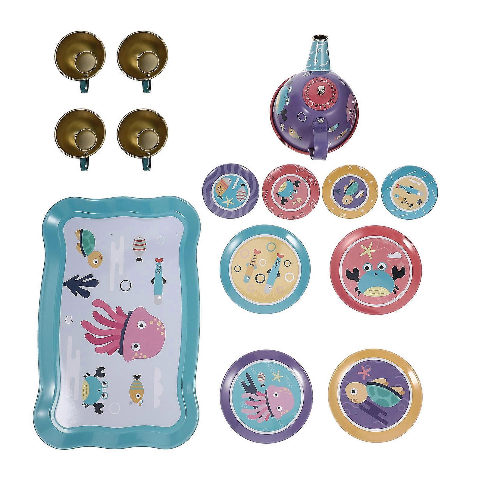 Ocean Pattern Kids Tea Set 1 Set Mini Furniture Assorted Color Creative Pretend Play Toy