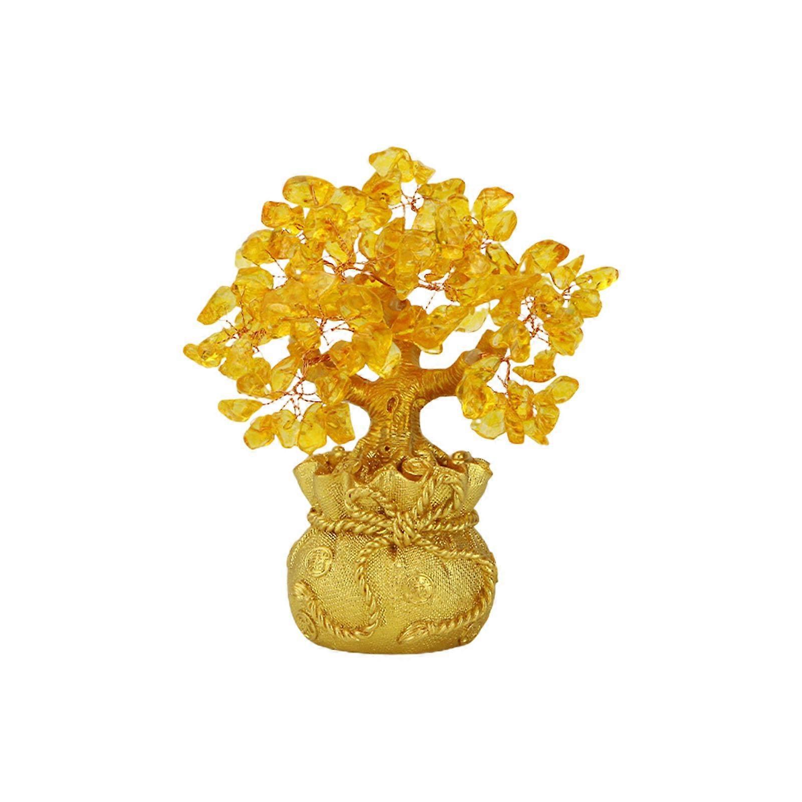 Yellow Crystal Tree Chinese Feng Shui Money Tree Decoration For Home
