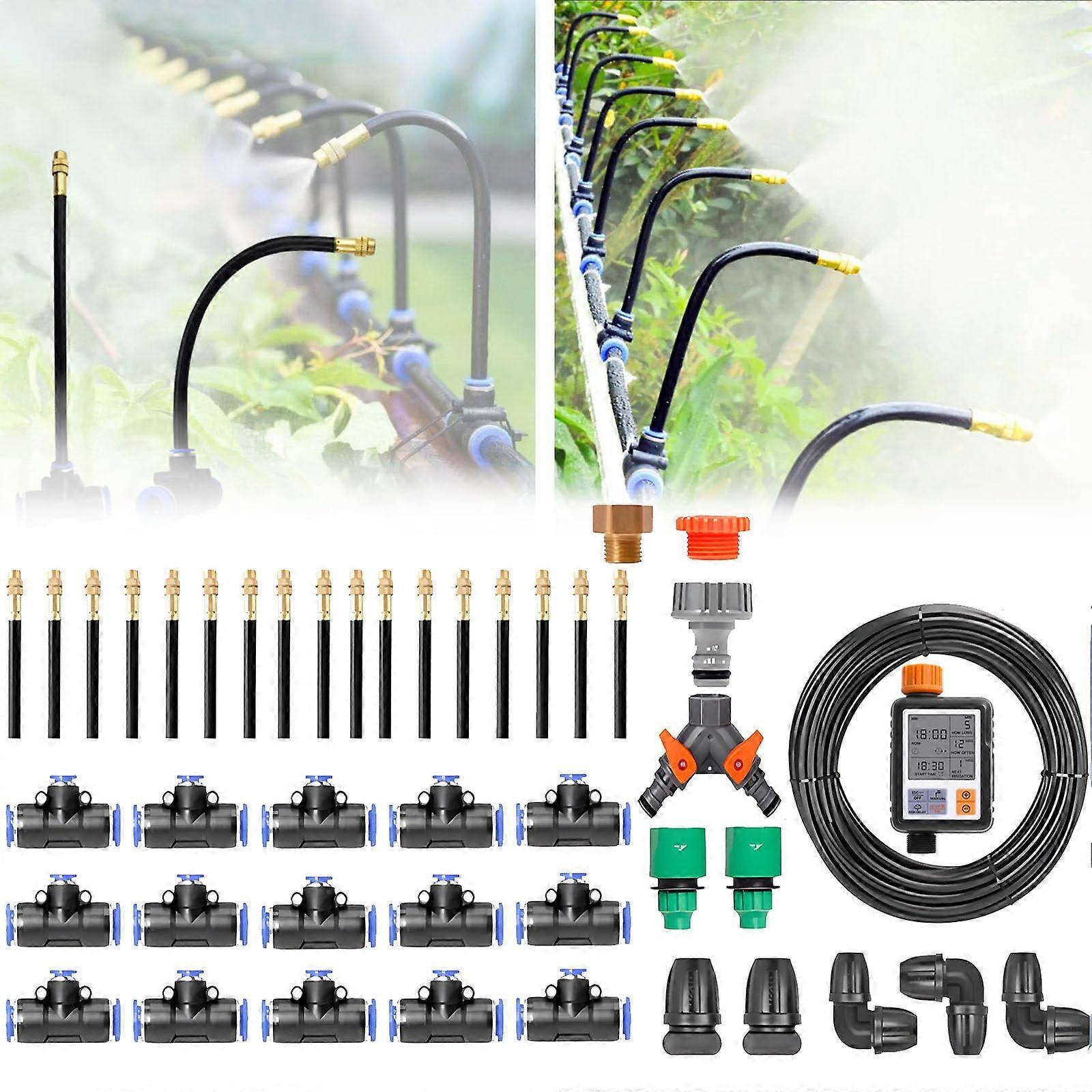 360° Curved Garden Automatic Irrigation System With Brass Splitter, Smart Timer, 50m/164ft Misting System For Greenhouse